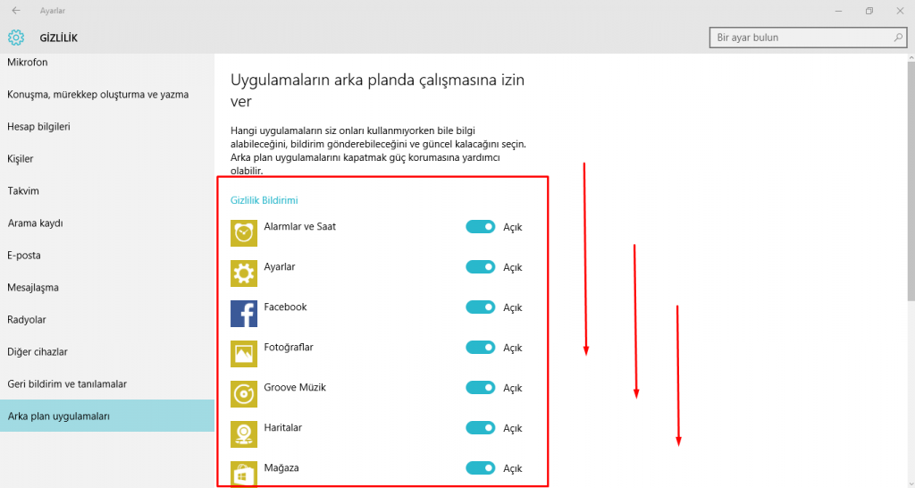 Windows 10 da Arka Planda Çalışan Uygulamaları Durdurmak-6